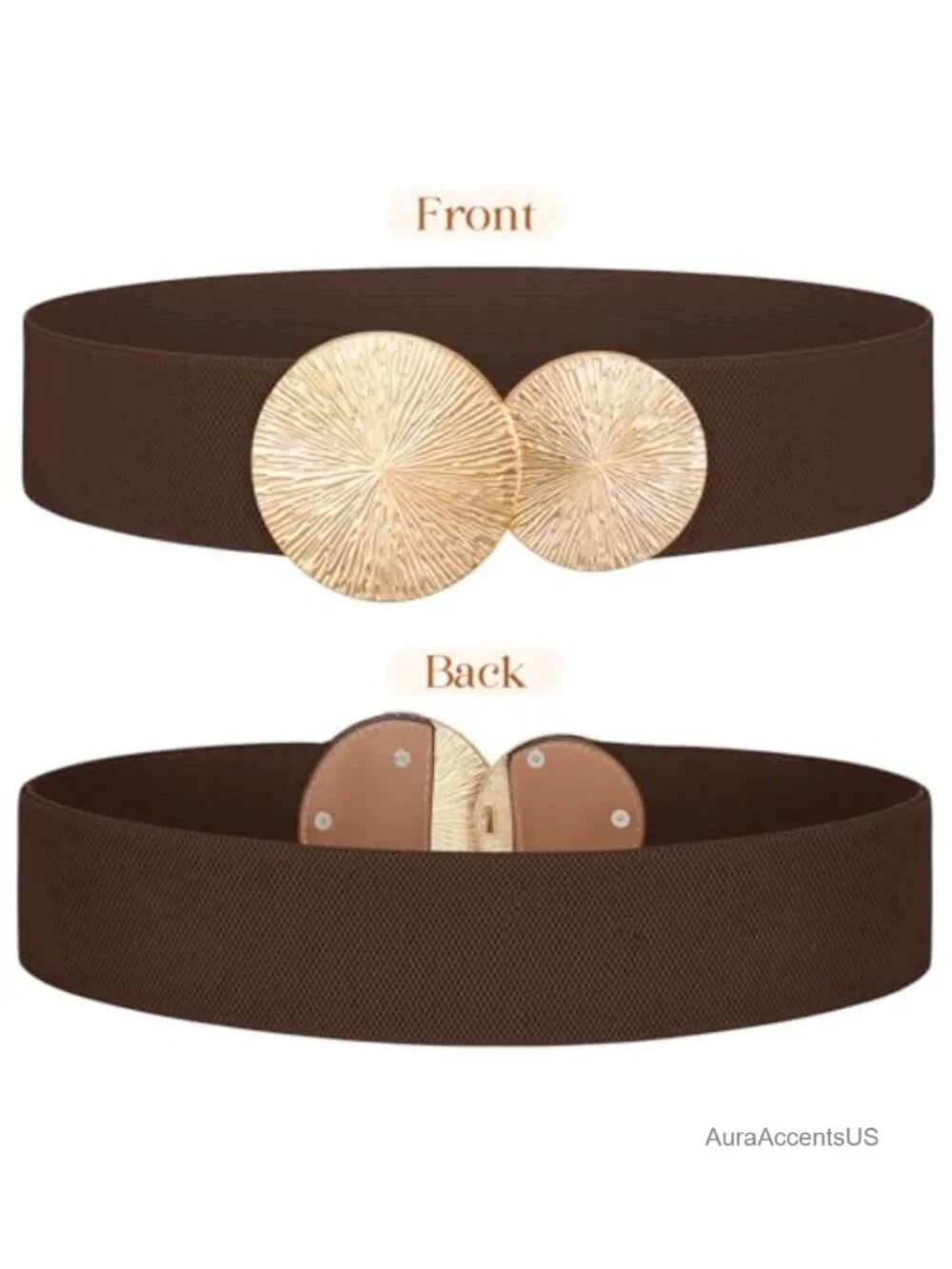 Women Wide Elastic Waist Belt with Gold Buckles Stretch Dresses